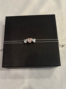 Delicate Pink Heart & Clear Stone Double-Chain Anklet